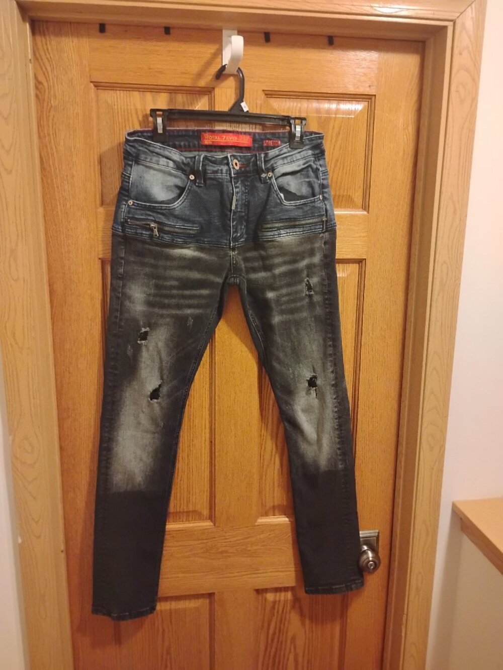 Royal 7Even RS7 32/32 Color-Block Dipped Dye Jeans Distressed Tri-Color Jeans